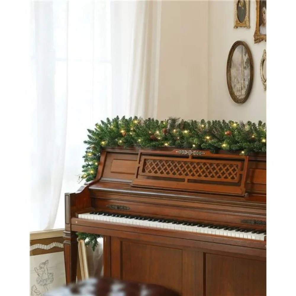 9FT Christmas Garland with Pine Cones, Prelit Christmas Garland Greenery Outdoor